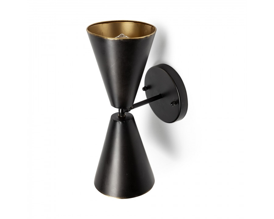 Mercana - Eris II 7.3x12.6 Black Metal with Gold Accent Double-Cone Wall Sconce