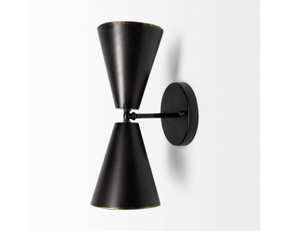 Mercana - Eris II 7.3x12.6 Black Metal with Gold Accent Double-Cone Wall Sconce