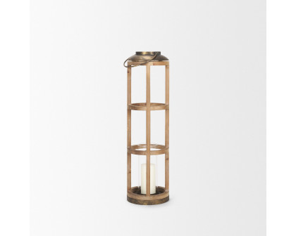 Mercana Andy Large Candle Holder Lantern - Gold, Wood