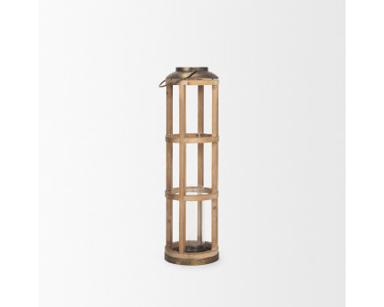 Mercana Andy Large Candle Holder Lantern - Gold, Wood