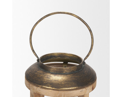 Mercana Andy Large Candle Holder Lantern - Gold, Wood