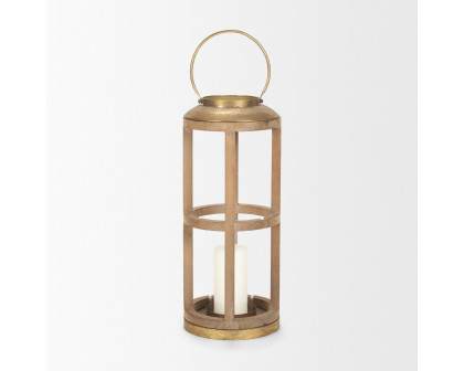 Mercana Andy Small Candle Holder Lantern - Gold, Wood