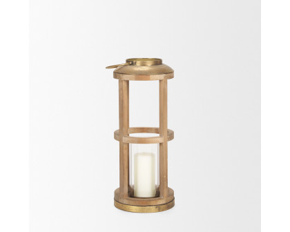 Mercana Andy Small Candle Holder Lantern - Gold, Wood