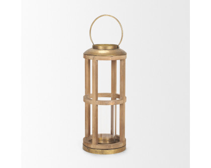 Mercana Andy Small Candle Holder Lantern - Gold, Wood