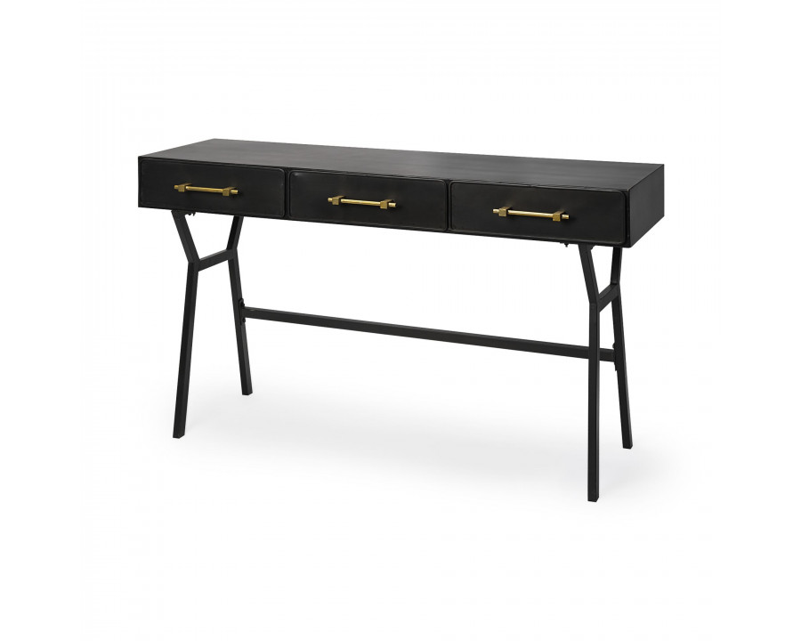 Mercana - Vince Black Metal with Gold Accents 3 Drawer Office Desk