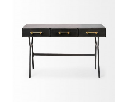 Mercana - Vince Black Metal with Gold Accents 3 Drawer Office Desk