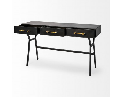 Mercana - Vince Black Metal with Gold Accents 3 Drawer Office Desk