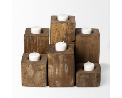 Mercana - Cassius Light Brown Nine Wood Block Table Candle Holder