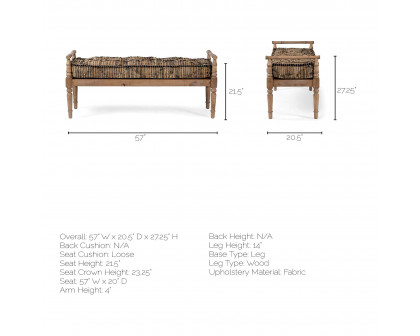 Mercana - Fullerton Bench with Brown Wood Base in Jute