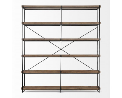 Mercana - Trey IV Medium Brown Wood and Iron 5 Tray Shelf Shelving Unit