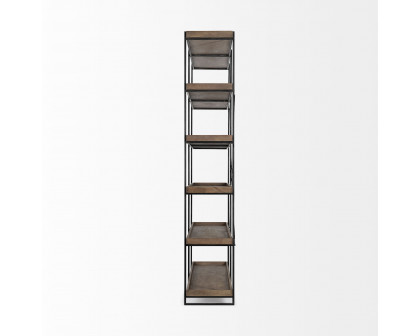 Mercana - Trey IV Medium Brown Wood and Iron 5 Tray Shelf Shelving Unit