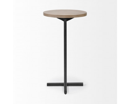 Mercana Ballatine Round Accent Table with Black Metal Base - Brown