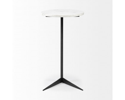 Mercana Ballatine Round Accent Table with Black Metal Base - White