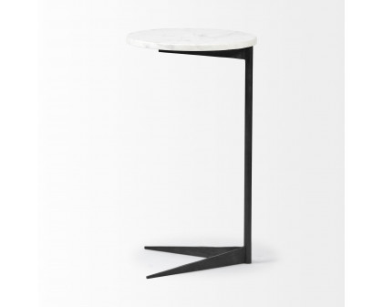 Mercana Ballatine Round Accent Table with Black Metal Base - White