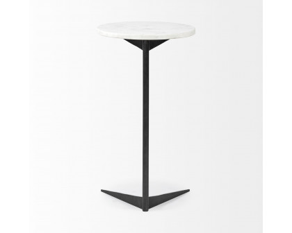 Mercana Ballatine Round Accent Table with Black Metal Base - White