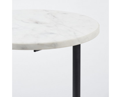 Mercana Ballatine Round Accent Table with Black Metal Base - White