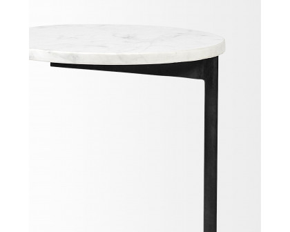 Mercana Ballatine Round Accent Table with Black Metal Base - White