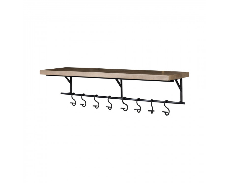 Mercana Schutt 36L Wall Mounted Wooden Shelf with 8 Hooks for Coats, Hats - Brown