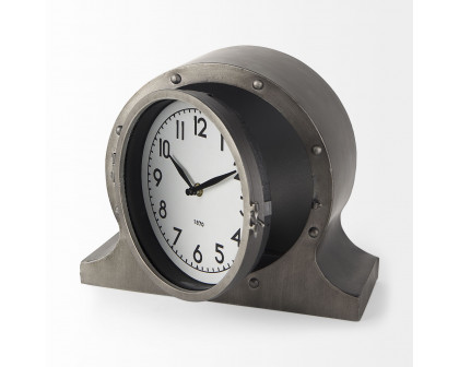 Mercana - Camden Gray Distressed Metal Porthole Table Clock