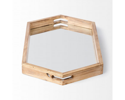 Mercana - Durden 29L x 16W Natural Wood Mirrored Hexagonal Tray