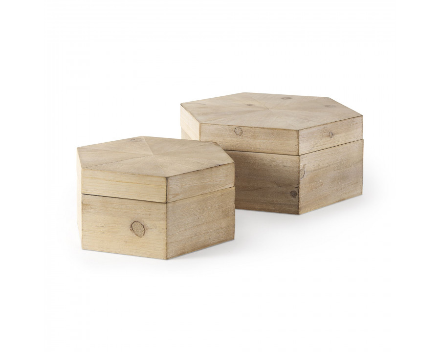 Mercana - Elyse 14L x 12W Brown Wooden Hexagonal Boxes (Set of 2)