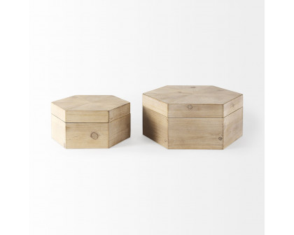 Mercana - Elyse 14L x 12W Brown Wooden Hexagonal Boxes (Set of 2)