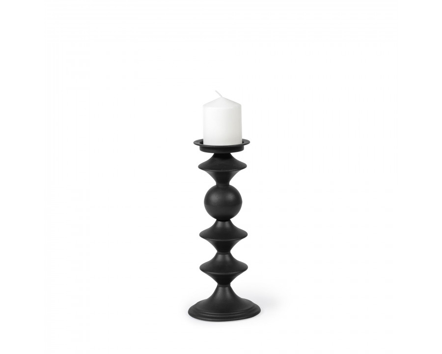 Mercana - Candelero I Black Metal Grooved Table Candle Holder