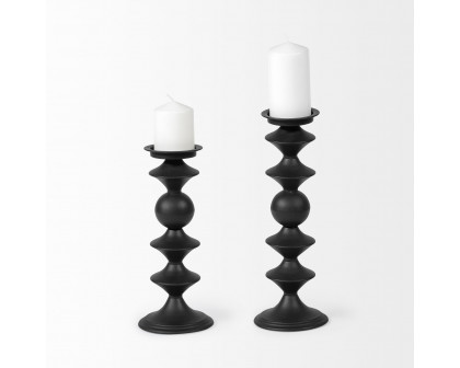 Mercana - Candelero I Black Metal Grooved Table Candle Holder