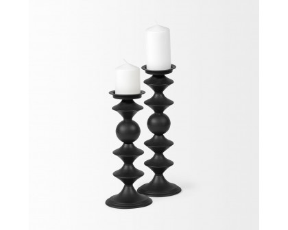 Mercana Candelero I Small Black Metal Grooved Table Candle Holder