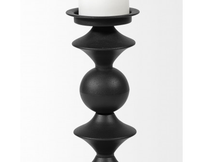 Mercana Candelero I Small Black Metal Grooved Table Candle Holder