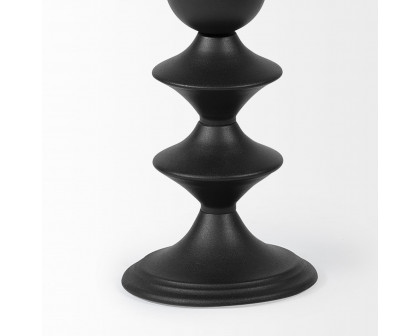 Mercana Candelero I Small Black Metal Grooved Table Candle Holder