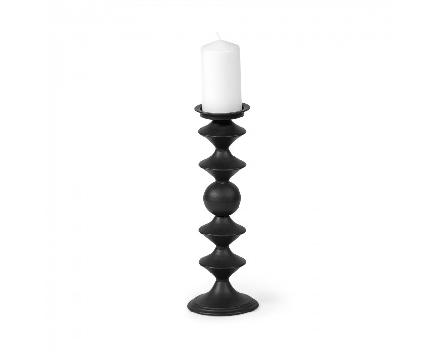 Mercana Candelero II Large Black Metal Grooved Table Candle Holder