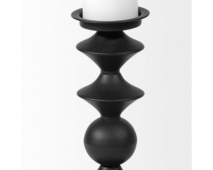 Mercana Candelero II Large Black Metal Grooved Table Candle Holder