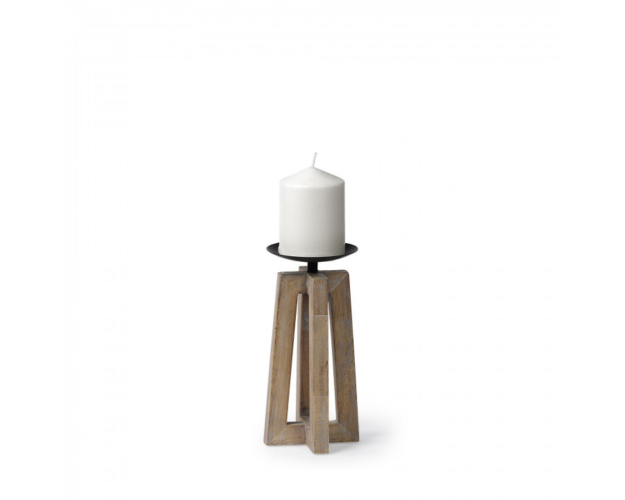 Mercana Astra Small Light Brown Wood Pedestal Base Table Candle Holder