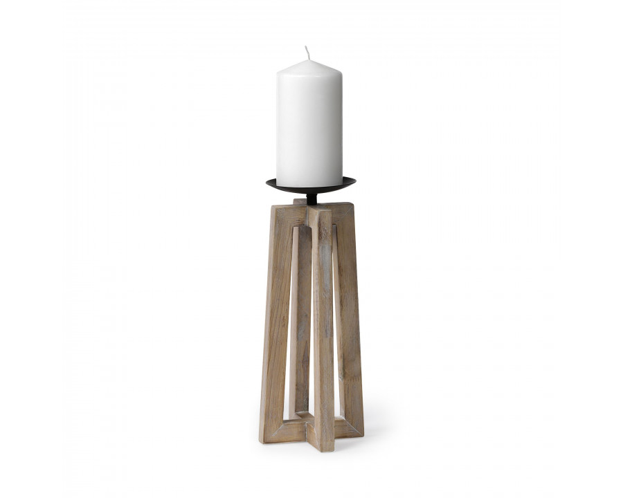 Mercana - Astra Light Brown Wood Pedestal Base Table Candle Holder