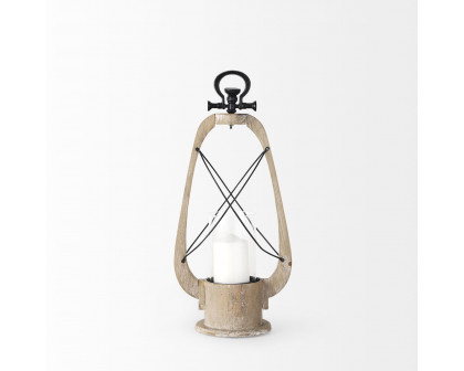 Mercana Zain Small Candle Holder Lantern - Brown, Wood