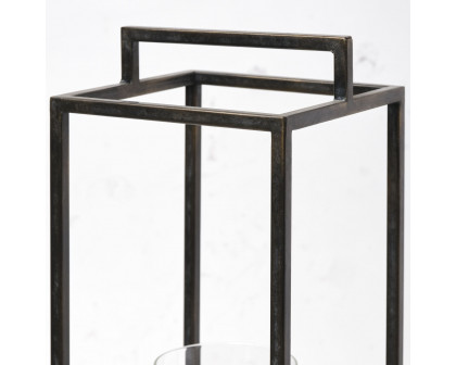 Mercana Orionis 7" Candle Holder Lantern - Black/Brown, Wood