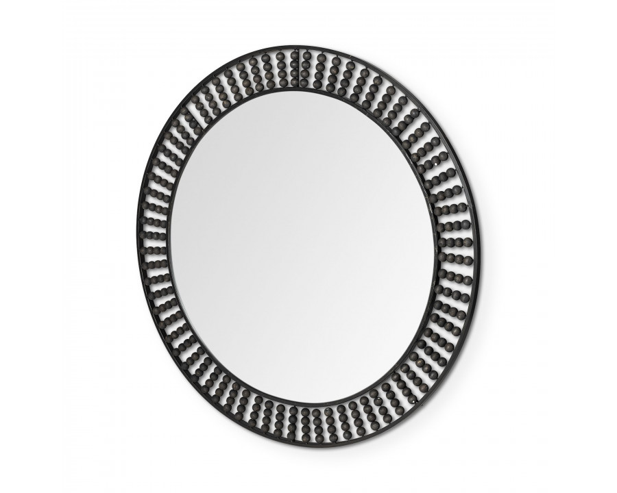 Mercana Claiborne 42" Round Mirror with White Wood Beads - Black