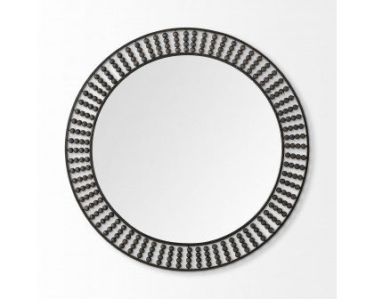 Mercana Claiborne 42" Round Mirror with White Wood Beads - Black