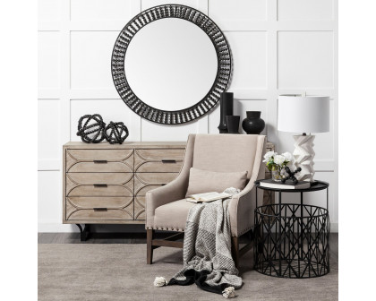 Mercana Claiborne 42" Round Mirror with White Wood Beads - Black