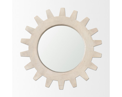 Mercana Sterling Cog I Round 17" Mirror with Wood Frame - White