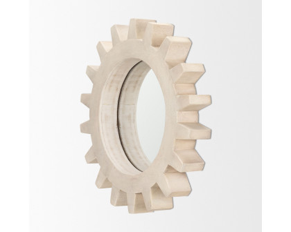 Mercana Sterling Cog I Round 17" Mirror with Wood Frame - White