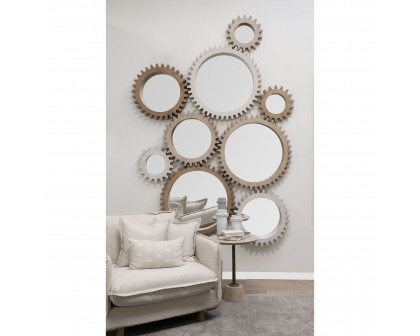 Mercana Sterling Cog I Round 17" Mirror with Wood Frame - White