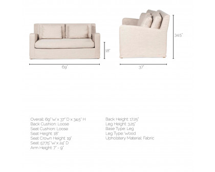 Mercana Denly 2 Seater Slipcover Loveseat - Beige