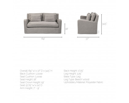 Mercana Denly 2 Seater Slipcover Loveseat - Flint Gray