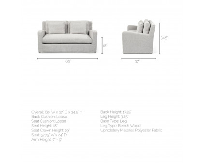 Mercana Denly 2 Seater Slipcover Loveseat - Frost Gray