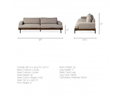 Mercana Colburne 3 Seater Sofa - Gray, Fabric