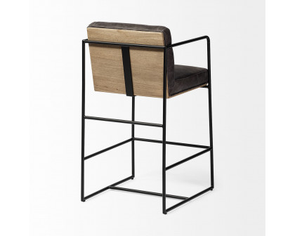 Mercana Stamford 36" Counter Stool with Wood Back, Metal Frame - Black