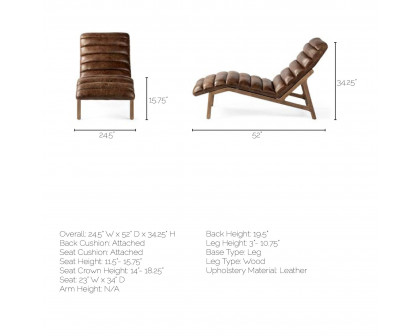 Mercana Pierre Armless Chaise Lounge - Whiskey, Leather