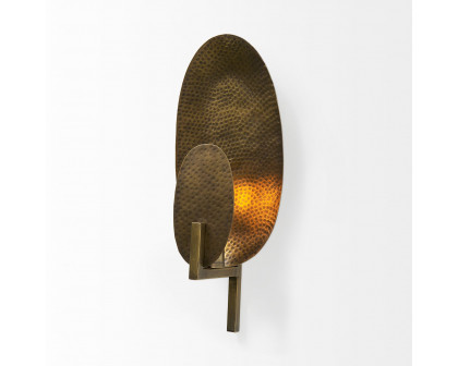 Mercana - Clarence 7.0L x 5.3W x 17.0H Metal Hammered Gold Round Wall Sconce